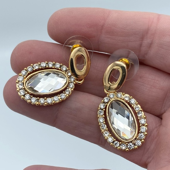 NEW Cat Eye Jewels Cubic Zirconia Dangle Stud Pierced Earrings - Picture 7 of 12